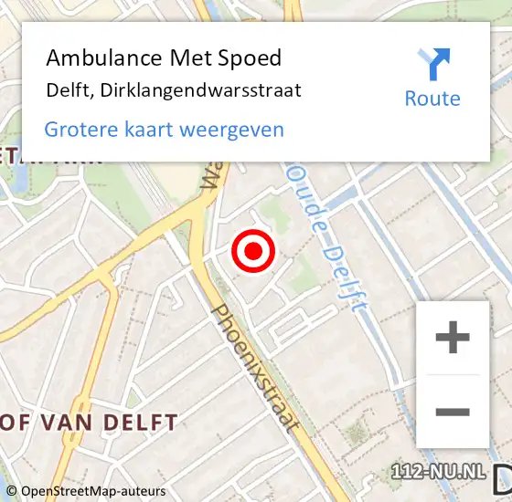Locatie op kaart van de 112 melding: Ambulance Met Spoed Naar Delft, Dirklangendwarsstraat op 2 september 2023 23:07