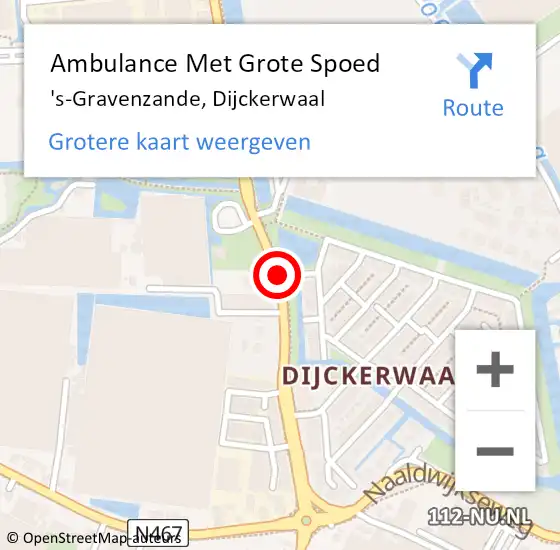 Locatie op kaart van de 112 melding: Ambulance Met Grote Spoed Naar 's-Gravenzande, Dijckerwaal op 6 september 2014 18:07