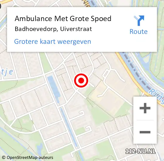 Locatie op kaart van de 112 melding: Ambulance Met Grote Spoed Naar Badhoevedorp, Uiverstraat op 2 september 2023 23:57