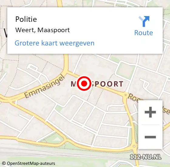 Locatie op kaart van de 112 melding: Politie Weert, Maaspoort op 3 september 2023 00:35
