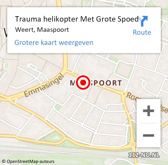 Locatie op kaart van de 112 melding: Trauma helikopter Met Grote Spoed Naar Weert, Maaspoort op 3 september 2023 00:35