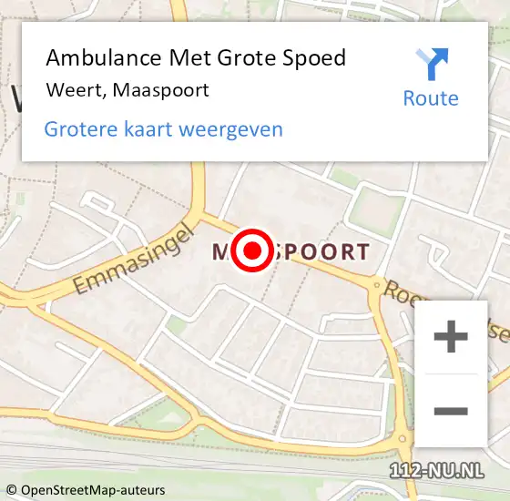 Locatie op kaart van de 112 melding: Ambulance Met Grote Spoed Naar Weert, Maaspoort op 3 september 2023 00:36