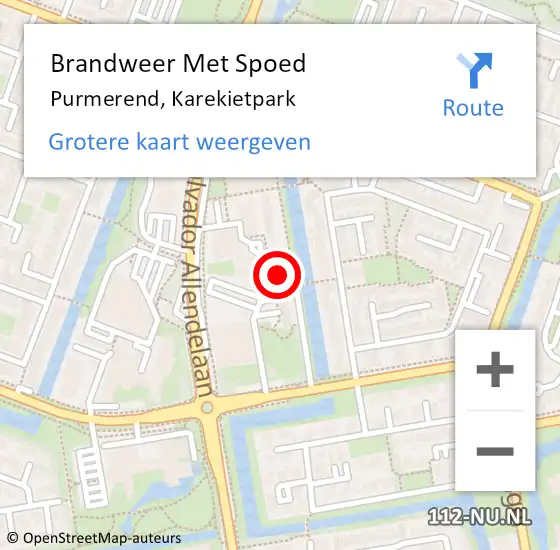 Locatie op kaart van de 112 melding: Brandweer Met Spoed Naar Purmerend, Karekietpark op 3 september 2023 00:47