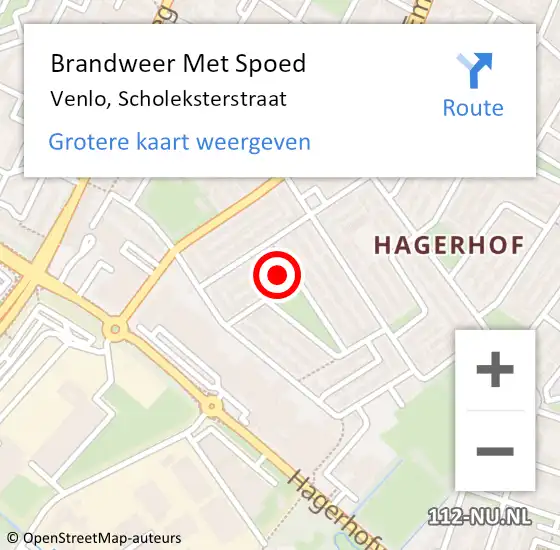 Locatie op kaart van de 112 melding: Brandweer Met Spoed Naar Venlo, Scholeksterstraat op 3 september 2023 00:53