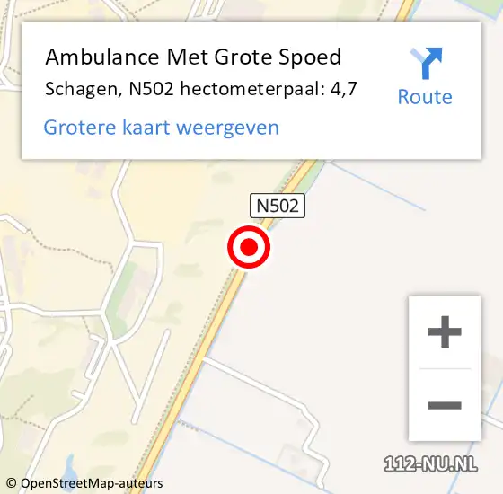 Locatie op kaart van de 112 melding: Ambulance Met Grote Spoed Naar Schagen, N502 hectometerpaal: 4,7 op 3 september 2023 01:16