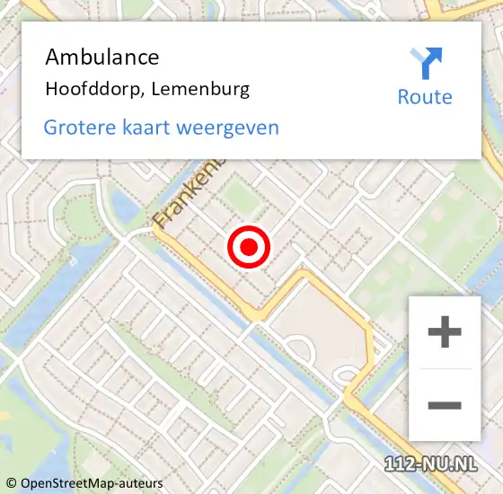 Locatie op kaart van de 112 melding: Ambulance Hoofddorp, Lemenburg op 3 september 2023 01:24