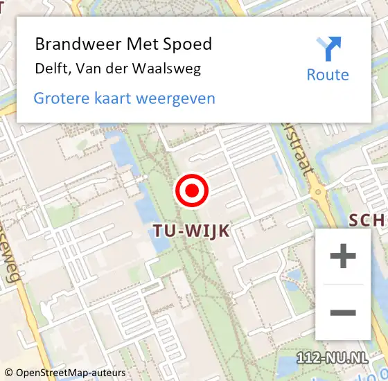 Locatie op kaart van de 112 melding: Brandweer Met Spoed Naar Delft, Van der Waalsweg op 3 september 2023 01:30