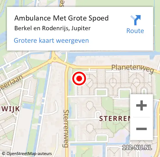 Locatie op kaart van de 112 melding: Ambulance Met Grote Spoed Naar Berkel en Rodenrijs, Jupiter op 3 september 2023 01:31