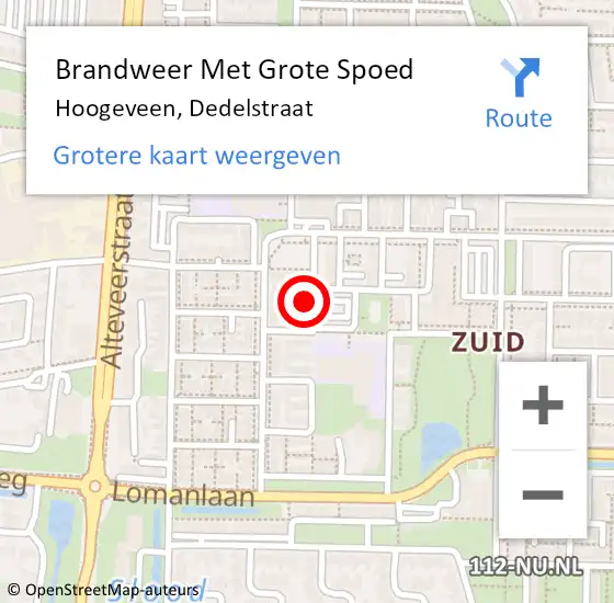 Locatie op kaart van de 112 melding: Brandweer Met Grote Spoed Naar Hoogeveen, Dedelstraat op 3 september 2023 01:40