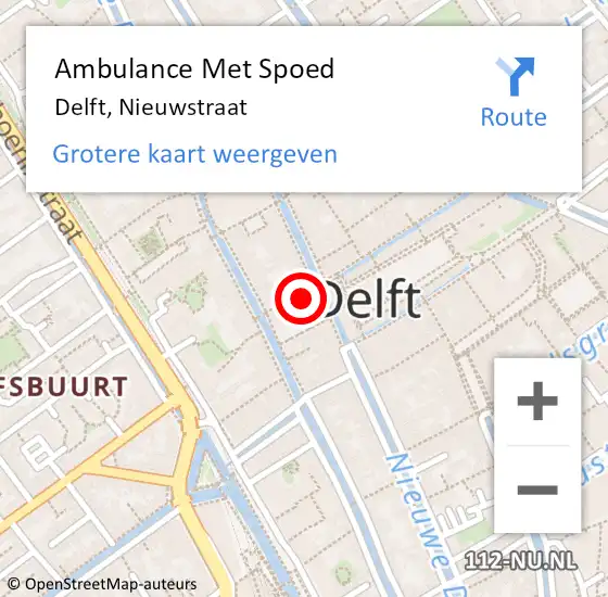 Locatie op kaart van de 112 melding: Ambulance Met Spoed Naar Delft, Nieuwstraat op 3 september 2023 02:39