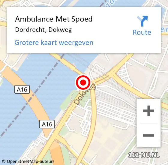 Locatie op kaart van de 112 melding: Ambulance Met Spoed Naar Dordrecht, Dokweg op 3 september 2023 03:15