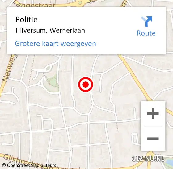 Locatie op kaart van de 112 melding: Politie Hilversum, Wernerlaan op 3 september 2023 03:34