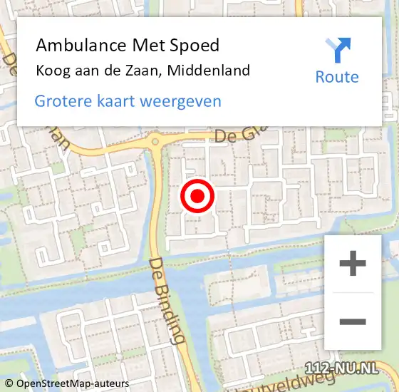 Locatie op kaart van de 112 melding: Ambulance Met Spoed Naar Koog aan de Zaan, Middenland op 3 september 2023 03:50