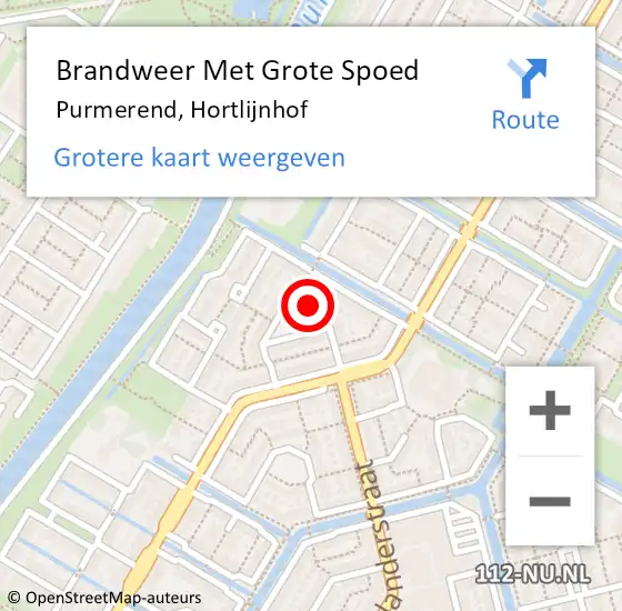 Locatie op kaart van de 112 melding: Brandweer Met Grote Spoed Naar Purmerend, Hortlijnhof op 3 september 2023 04:16