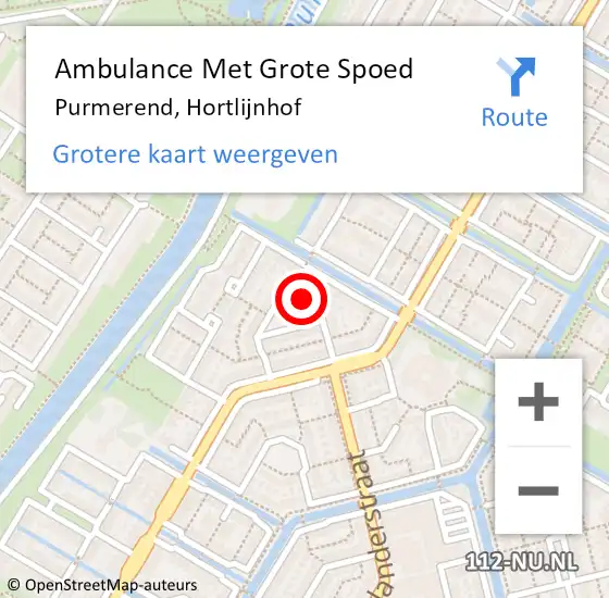 Locatie op kaart van de 112 melding: Ambulance Met Grote Spoed Naar Purmerend, Hortlijnhof op 3 september 2023 04:16