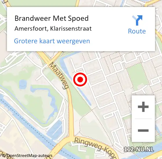 Locatie op kaart van de 112 melding: Brandweer Met Spoed Naar Amersfoort, Klarissenstraat op 3 september 2023 05:06