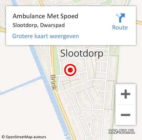 Locatie op kaart van de 112 melding: Ambulance Met Spoed Naar Slootdorp, Dwarspad op 3 september 2023 05:16