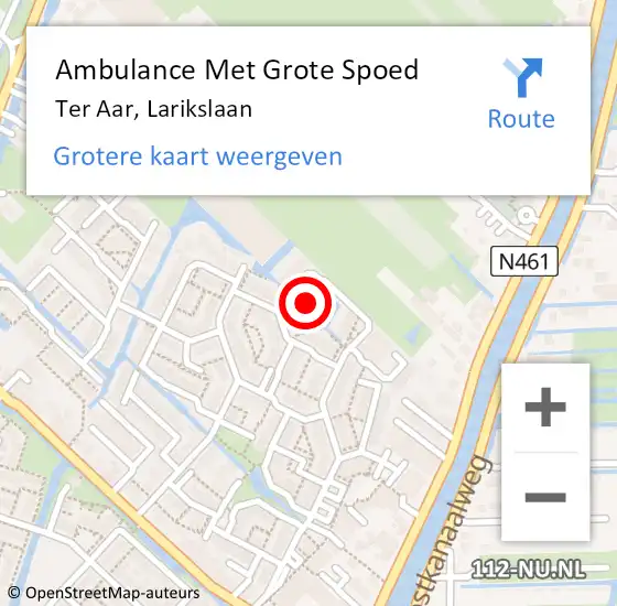 Locatie op kaart van de 112 melding: Ambulance Met Grote Spoed Naar Ter Aar, Larikslaan op 3 september 2023 06:56