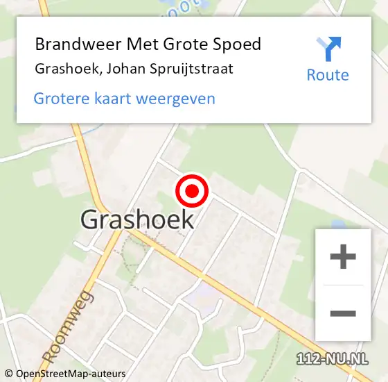 Locatie op kaart van de 112 melding: Brandweer Met Grote Spoed Naar Grashoek, Johan Spruijtstraat op 3 september 2023 07:03
