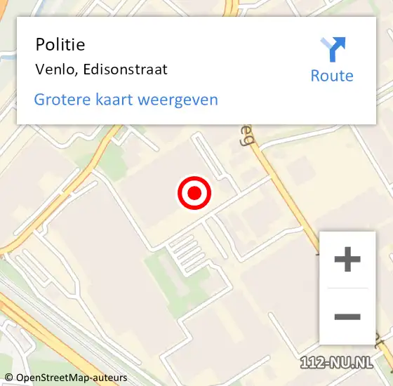 Locatie op kaart van de 112 melding: Politie Venlo, Edisonstraat op 3 september 2023 07:44