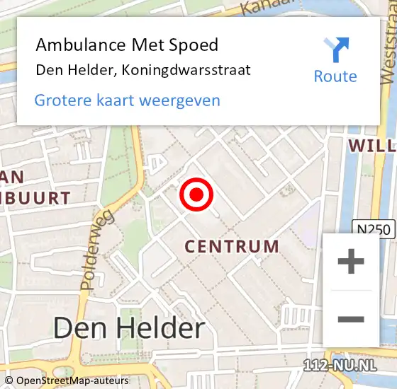 Locatie op kaart van de 112 melding: Ambulance Met Spoed Naar Den Helder, Koningdwarsstraat op 3 september 2023 08:02