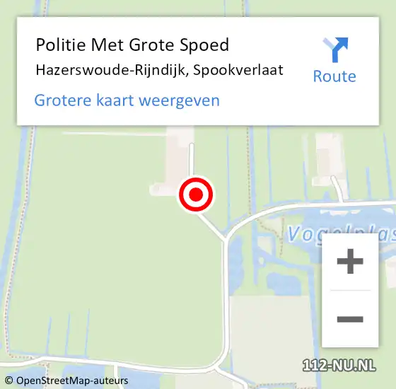 Locatie op kaart van de 112 melding: Politie Met Grote Spoed Naar Hazerswoude-Rijndijk, Spookverlaat op 3 september 2023 09:30