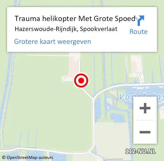 Locatie op kaart van de 112 melding: Trauma helikopter Met Grote Spoed Naar Hazerswoude-Rijndijk, Spookverlaat op 3 september 2023 09:30