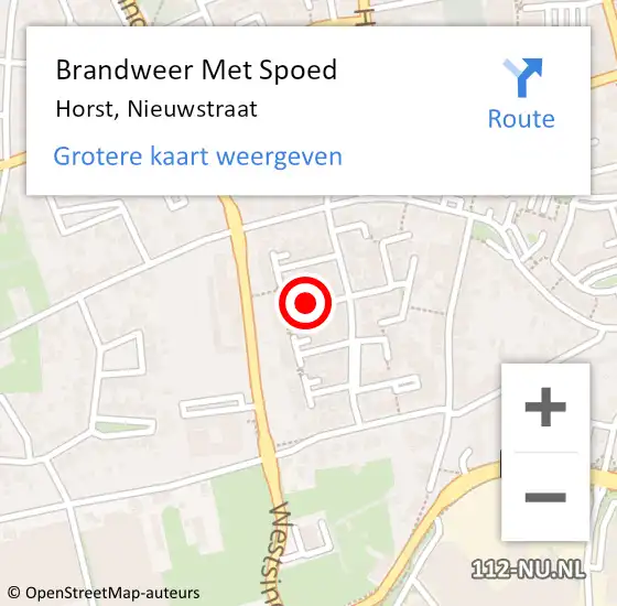 Locatie op kaart van de 112 melding: Brandweer Met Spoed Naar Horst, Nieuwstraat op 3 september 2023 09:51