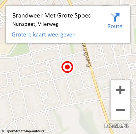 Locatie op kaart van de 112 melding: Brandweer Met Grote Spoed Naar Nunspeet, Vlierweg op 3 september 2023 10:03