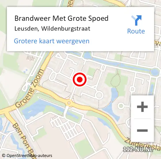 Locatie op kaart van de 112 melding: Brandweer Met Grote Spoed Naar Leusden, Wildenburgstraat op 3 september 2023 10:15