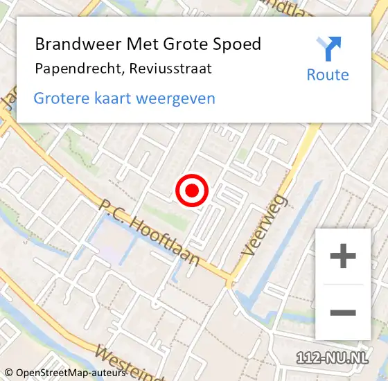 Locatie op kaart van de 112 melding: Brandweer Met Grote Spoed Naar Papendrecht, Reviusstraat op 3 september 2023 11:17