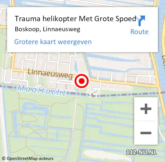 Locatie op kaart van de 112 melding: Trauma helikopter Met Grote Spoed Naar Boskoop, Linnaeusweg op 3 september 2023 11:28