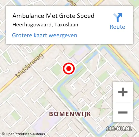 Locatie op kaart van de 112 melding: Ambulance Met Grote Spoed Naar Heerhugowaard, Taxuslaan op 3 september 2023 12:18