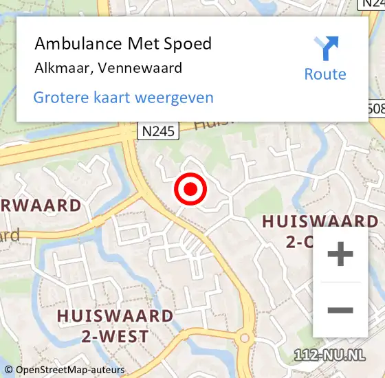 Locatie op kaart van de 112 melding: Ambulance Met Spoed Naar Alkmaar, Vennewaard op 3 september 2023 12:32