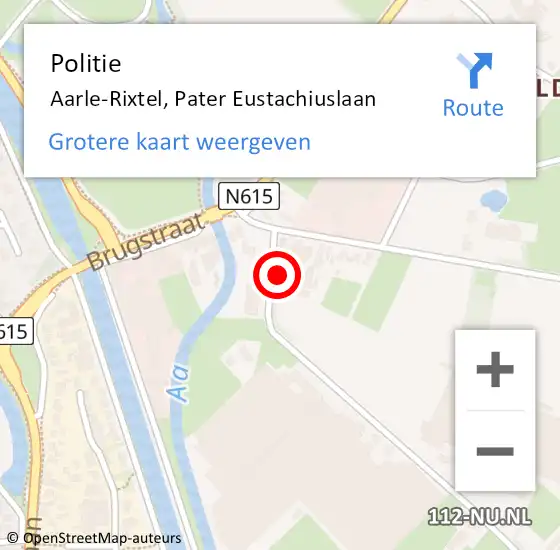 Locatie op kaart van de 112 melding: Politie Aarle-Rixtel, Pater Eustachiuslaan op 3 september 2023 12:56