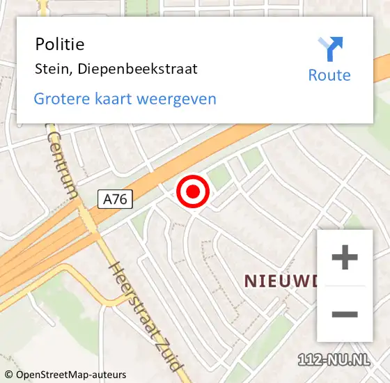 Locatie op kaart van de 112 melding: Politie Stein, Diepenbeekstraat op 3 september 2023 13:21