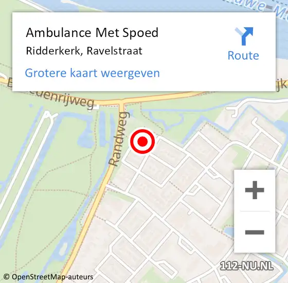 Locatie op kaart van de 112 melding: Ambulance Met Spoed Naar Ridderkerk, Ravelstraat op 3 september 2023 13:29