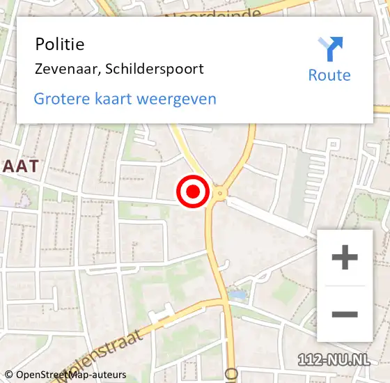 Locatie op kaart van de 112 melding: Politie Zevenaar, Schilderspoort op 3 september 2023 13:35