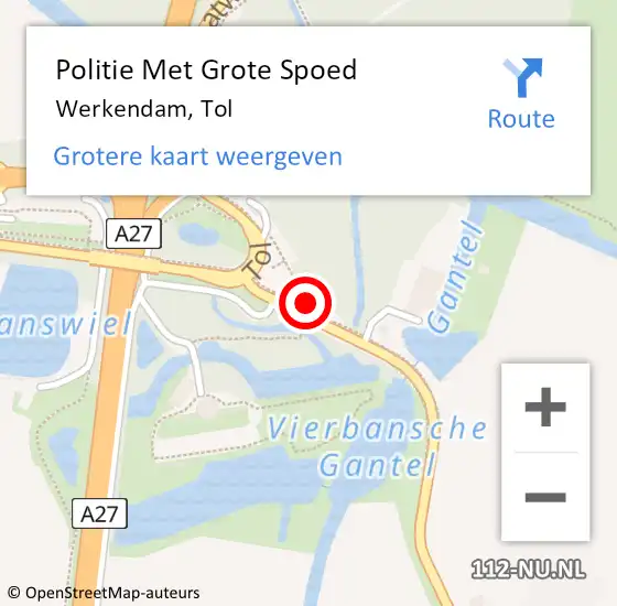 Locatie op kaart van de 112 melding: Politie Met Grote Spoed Naar Werkendam, Tol op 3 september 2023 13:46