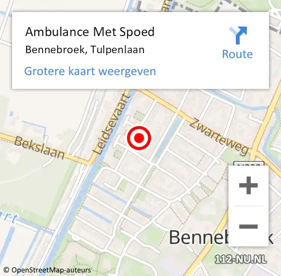 Locatie op kaart van de 112 melding: Ambulance Met Spoed Naar Bennebroek, Tulpenlaan op 3 september 2023 14:05