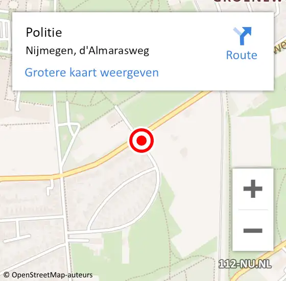 Locatie op kaart van de 112 melding: Politie Nijmegen, d'Almarasweg op 3 september 2023 14:22