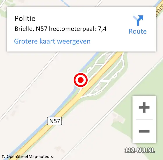 Locatie op kaart van de 112 melding: Politie Brielle, N57 hectometerpaal: 7,4 op 3 september 2023 15:10