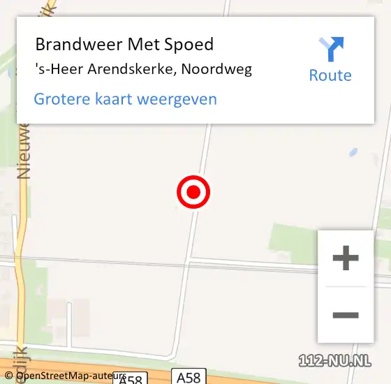 Locatie op kaart van de 112 melding: Brandweer Met Spoed Naar 's-Heer Arendskerke, Noordweg op 3 september 2023 15:19