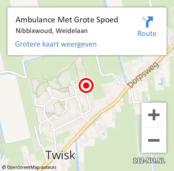 Locatie op kaart van de 112 melding: Ambulance Met Grote Spoed Naar Nibbixwoud, Weidelaan op 3 september 2023 15:29