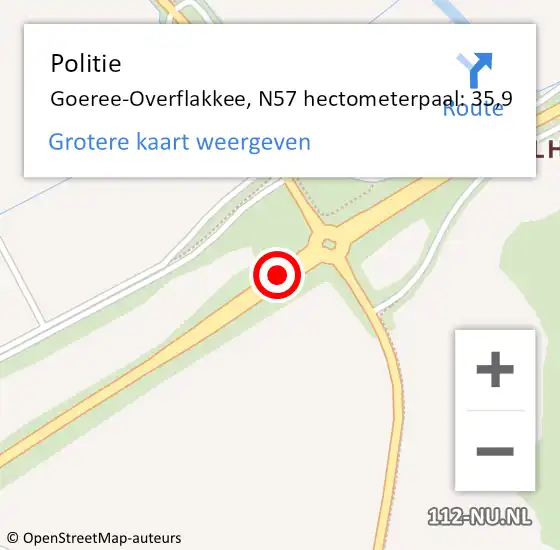 Locatie op kaart van de 112 melding: Politie Goeree-Overflakkee, N57 hectometerpaal: 35,9 op 3 september 2023 15:51