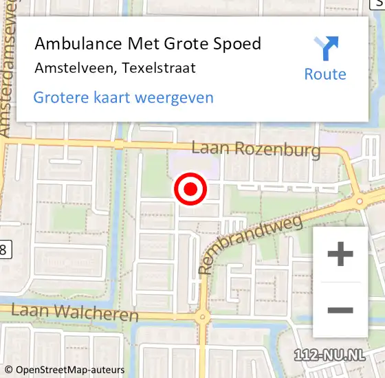 Locatie op kaart van de 112 melding: Ambulance Met Grote Spoed Naar Amstelveen, Texelstraat op 3 september 2023 16:44