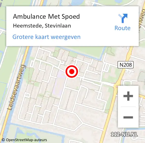 Locatie op kaart van de 112 melding: Ambulance Met Spoed Naar Heemstede, Stevinlaan op 3 september 2023 16:51