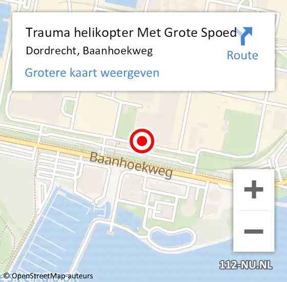 Locatie op kaart van de 112 melding: Trauma helikopter Met Grote Spoed Naar Dordrecht, Baanhoekweg op 3 september 2023 16:54