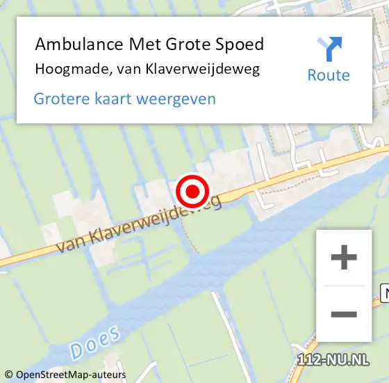 Locatie op kaart van de 112 melding: Ambulance Met Grote Spoed Naar Hoogmade, van Klaverweijdeweg op 3 september 2023 16:56