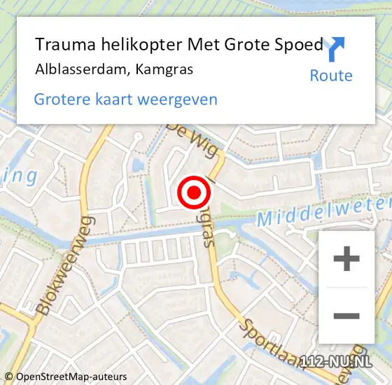 Locatie op kaart van de 112 melding: Trauma helikopter Met Grote Spoed Naar Alblasserdam, Kamgras op 3 september 2023 16:56